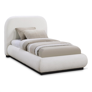 Pemberly Row Contemporary Cream Linen Textured Fabric Twin Bed