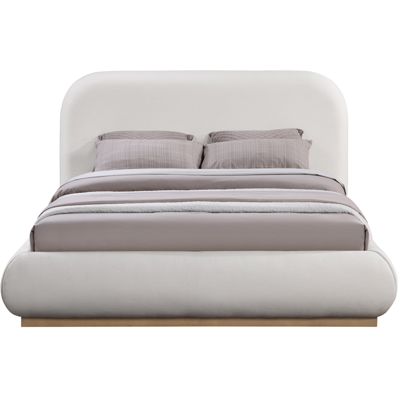 Pemberly Row Contemporary Cream Linen Textured Fabric King Bed