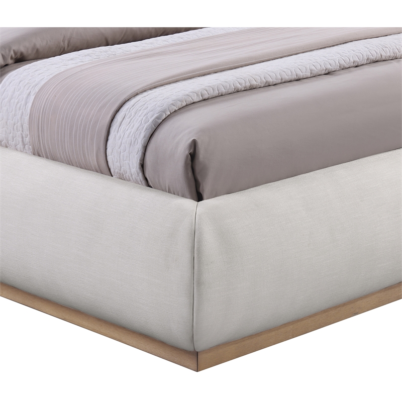 Pemberly Row Contemporary Cream Linen Textured Fabric King Bed