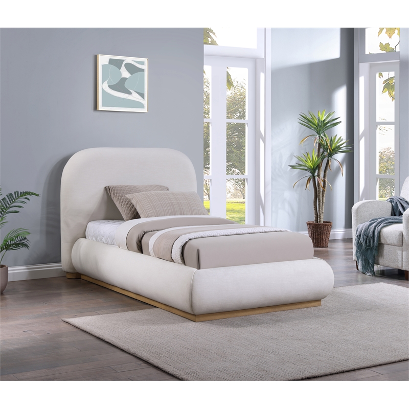 Pemberly Row Contemporary Cream Linen Textured Fabric Twin Bed