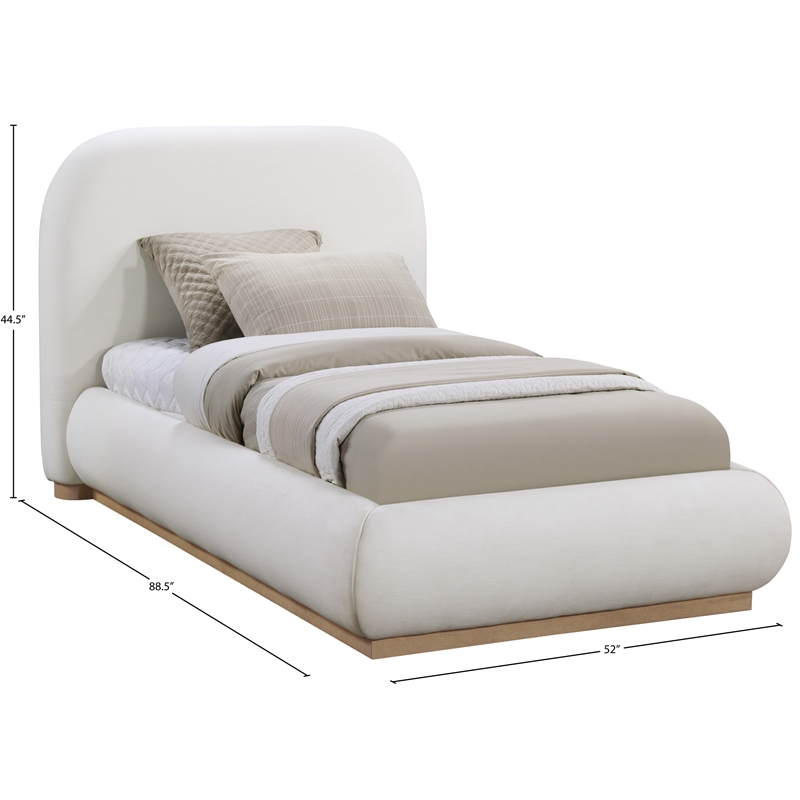 Pemberly Row Contemporary Cream Linen Textured Fabric Twin Bed