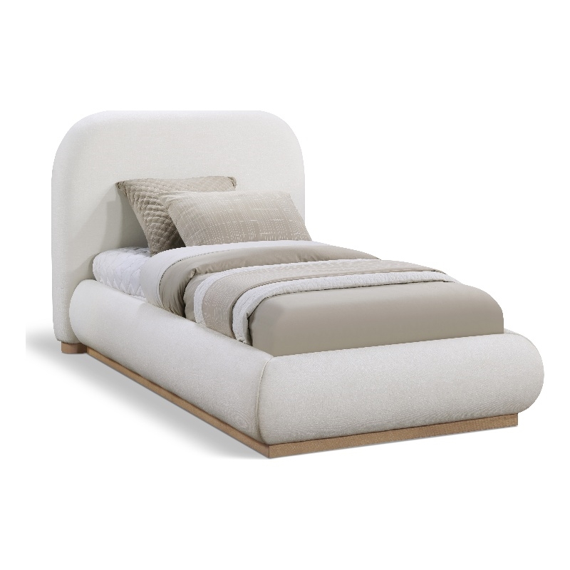 Pemberly Row Contemporary Cream Linen Textured Fabric Twin Bed