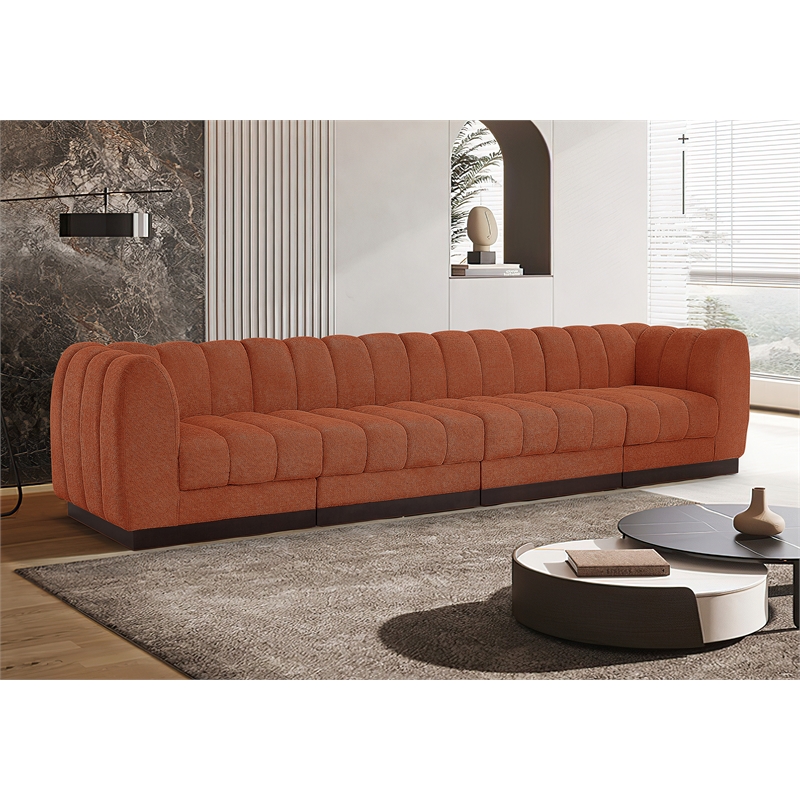 Pemberly Row 4-Piece Contemporary Fabric Modular Sofa in Cognac Orange
