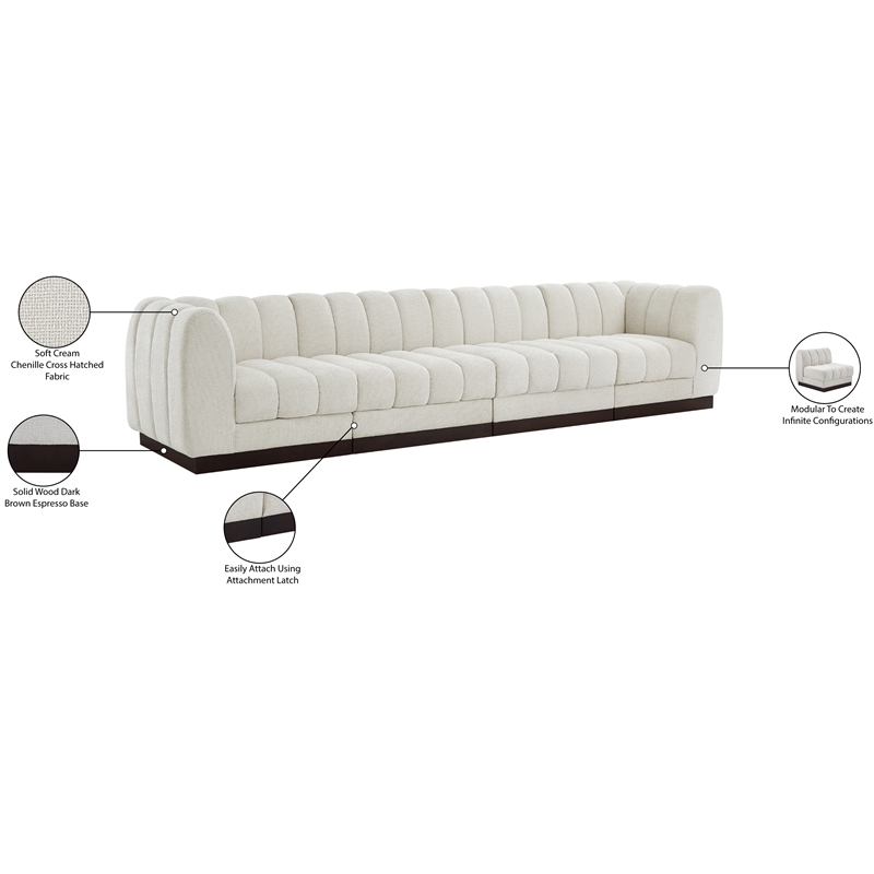 Pemberly Row 4-Piece Contemporary Fabric Modular Sofa in Cream