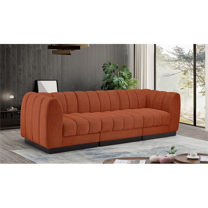 Pemberly Row 3-Piece Contemporary Fabric Modular Sofa in Cognac Orange