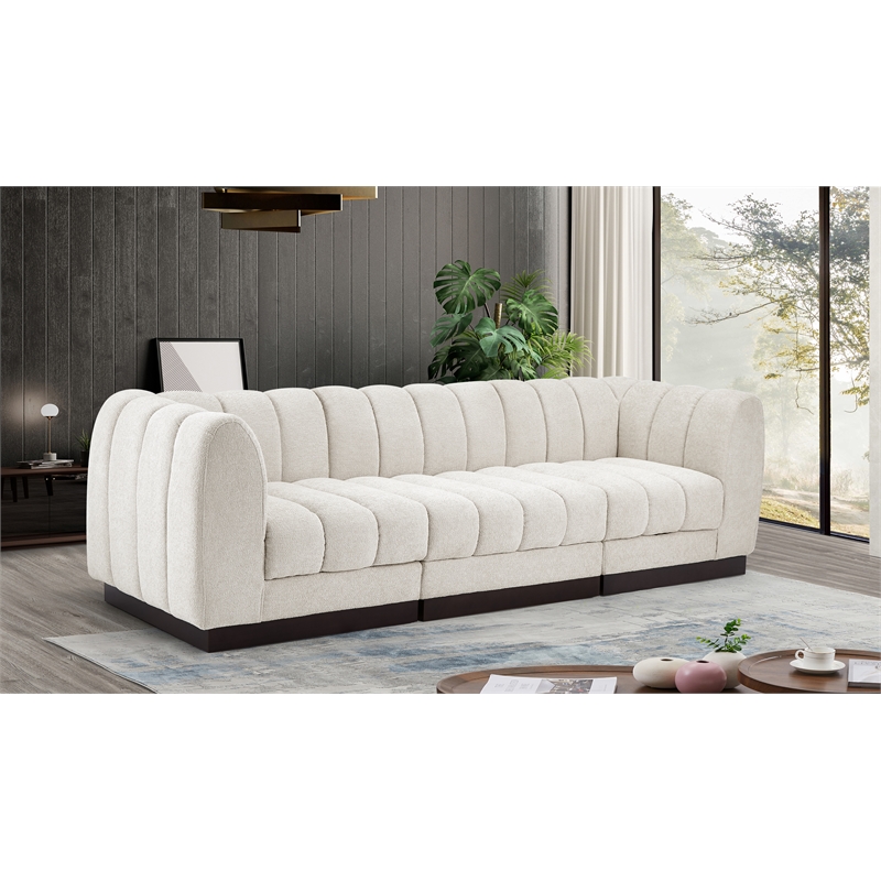 Pemberly Row 3-Piece Contemporary Fabric Modular Sofa in Cream
