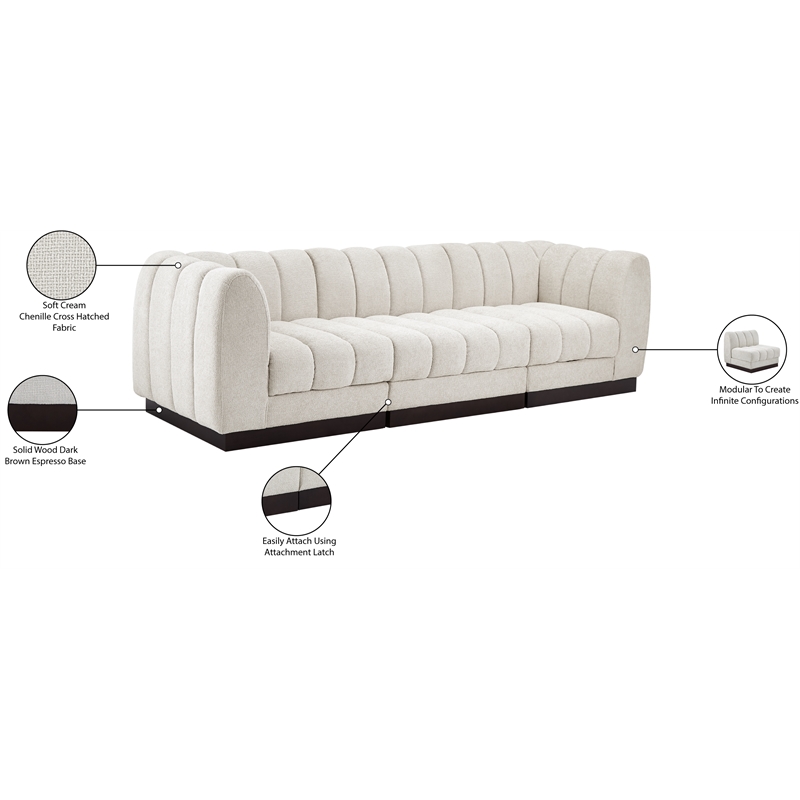 Pemberly Row 3-Piece Contemporary Fabric Modular Sofa in Cream