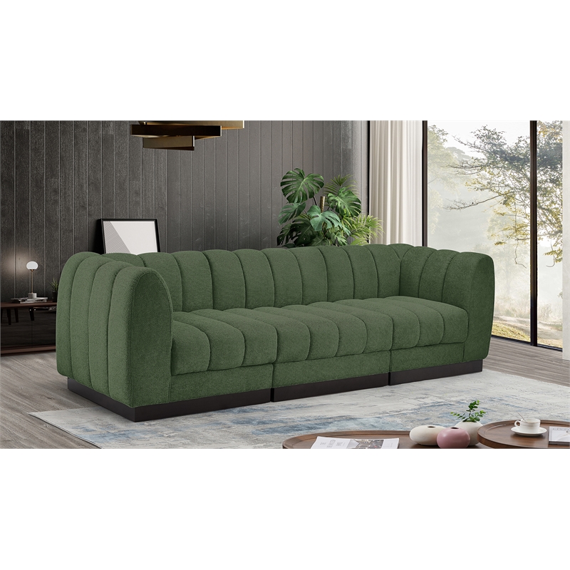 Pemberly Row 3-Piece Contemporary Fabric Modular Sofa in Green