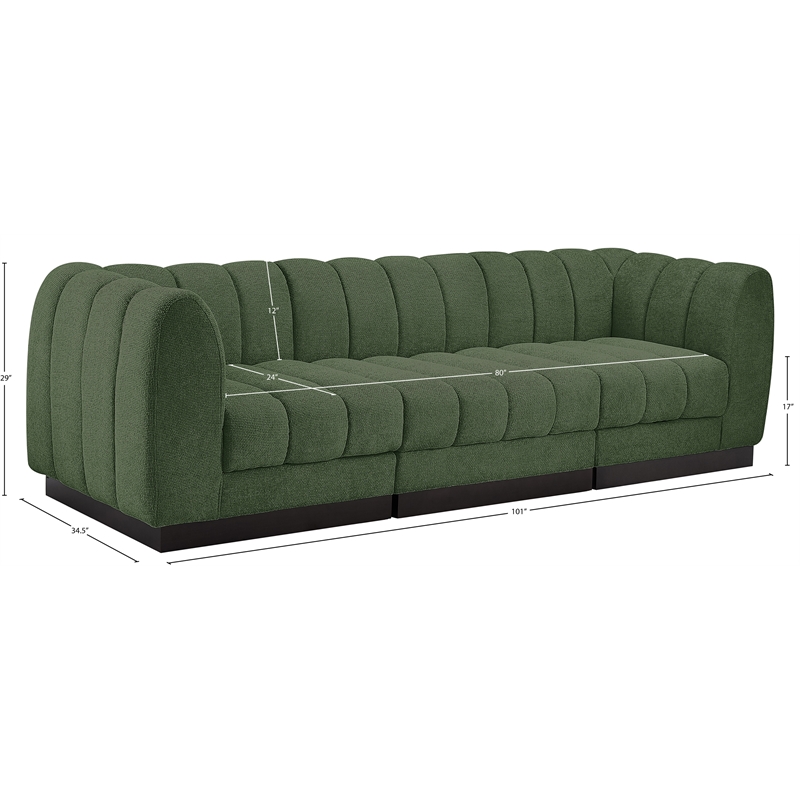 Pemberly Row 3-Piece Contemporary Fabric Modular Sofa in Green