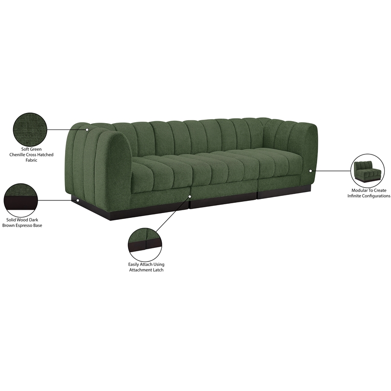 Pemberly Row 3-Piece Contemporary Fabric Modular Sofa in Green