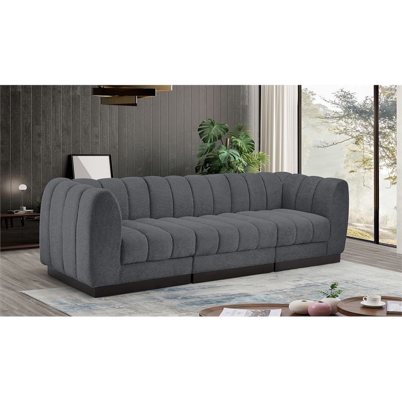 Pemberly Row 3-Piece Contemporary Fabric Modular Sofa in Dark Gray