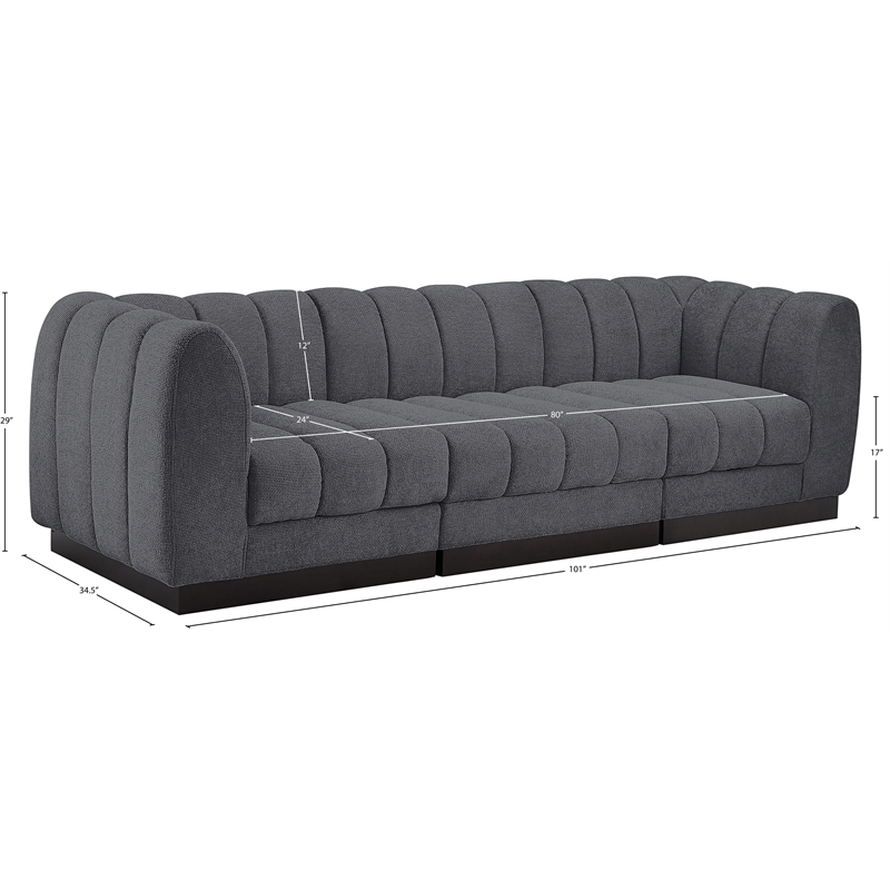 Pemberly Row 3-Piece Contemporary Fabric Modular Sofa in Dark Gray