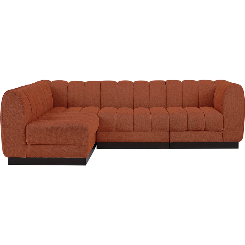 Pemberly Row 4-Piece Contemporary Fabric Modular Sectional in Cognac Orange