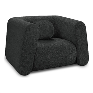 Pemberly Row Contemporary Boucle Fabric Chair with Ball Pillows in Rich Black