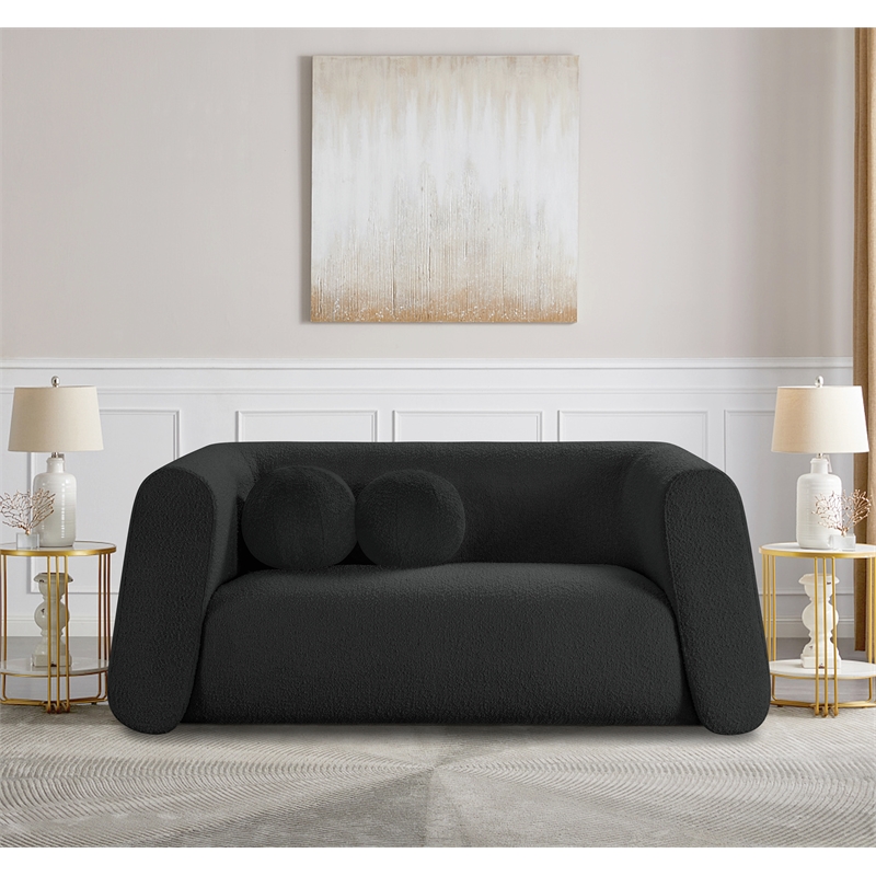 Pemberly Row Contemporary Boucle Fabric Loveseat in Rich Black