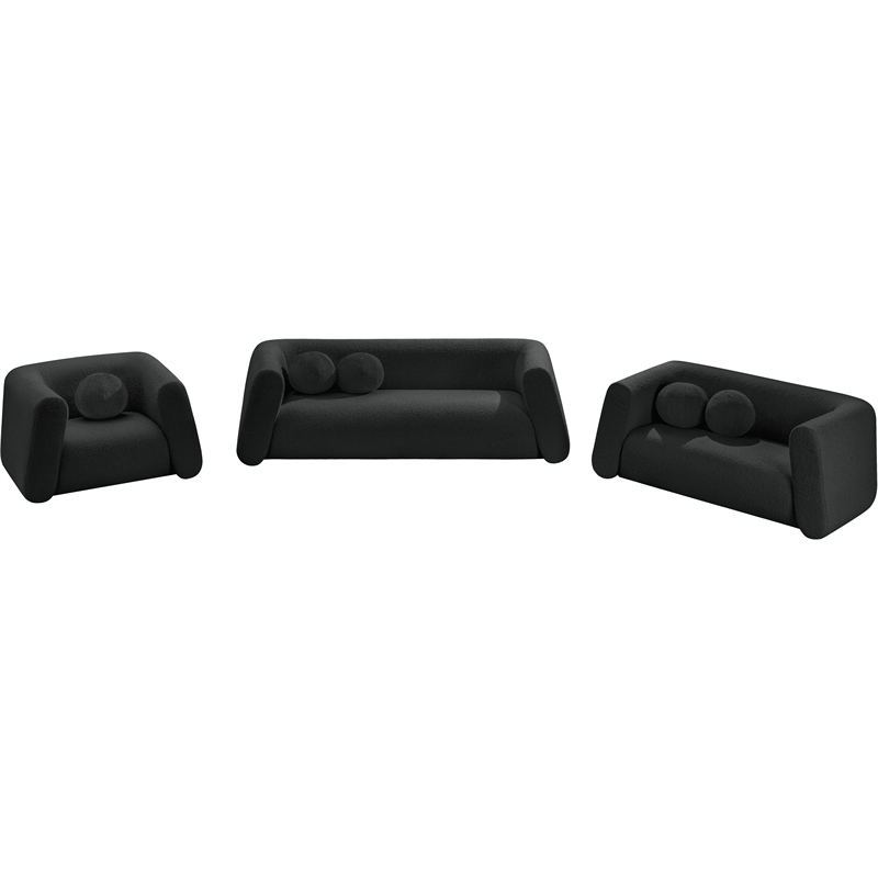 Pemberly Row Contemporary Boucle Fabric Loveseat in Rich Black