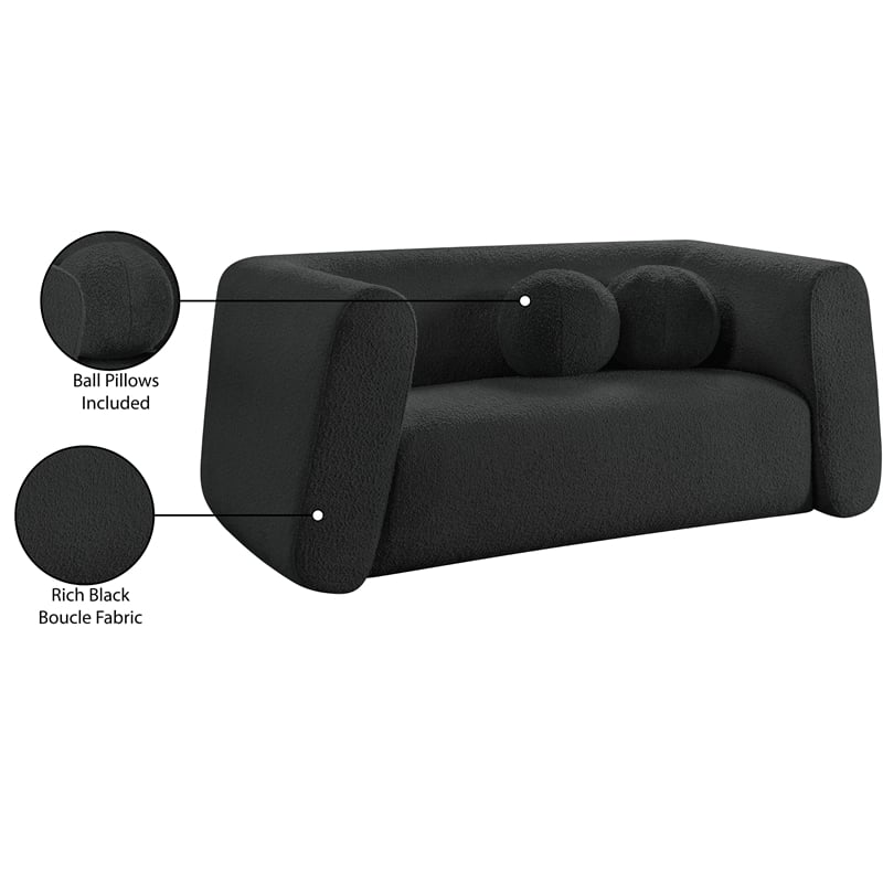 Pemberly Row Contemporary Boucle Fabric Loveseat in Rich Black