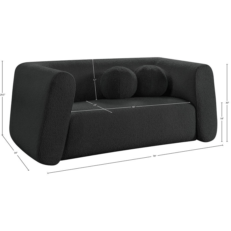 Pemberly Row Contemporary Boucle Fabric Loveseat in Rich Black