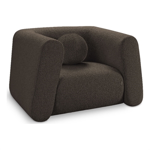 Pemberly Row Contemporary Boucle Fabric Chair with Ball Pillows in Rich Brown