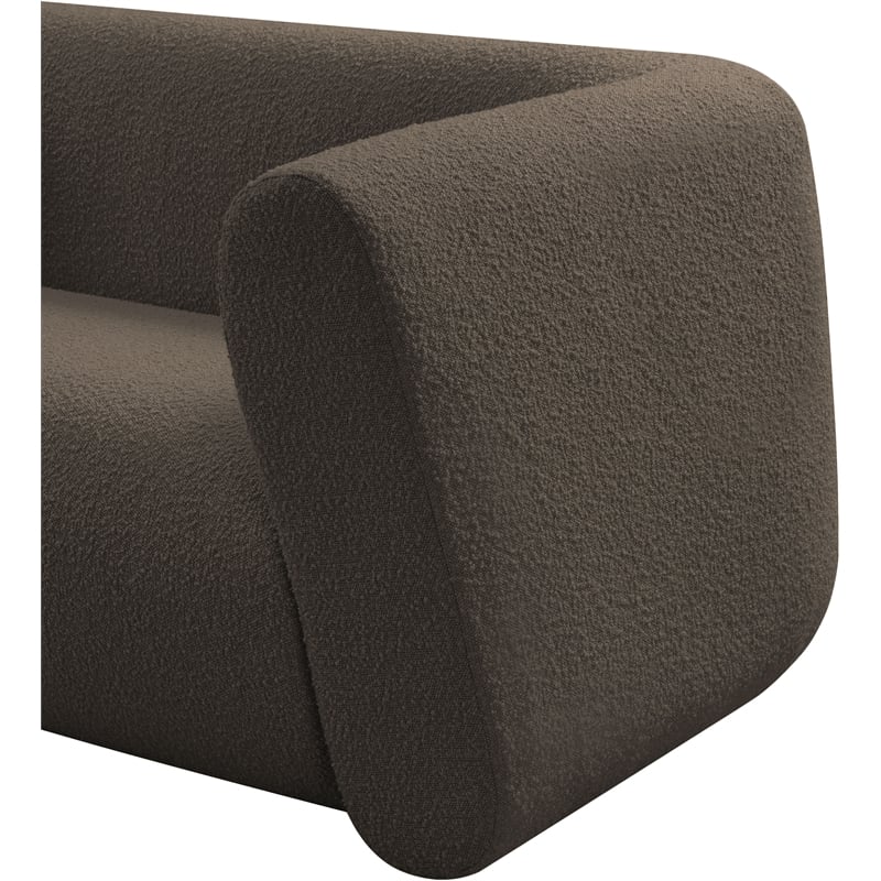 Pemberly Row Contemporary Boucle Fabric Sofa with Ball Pillows in Rich Brown