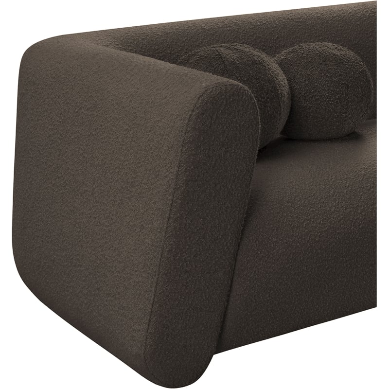 Pemberly Row Contemporary Boucle Fabric Sofa with Ball Pillows in Rich Brown