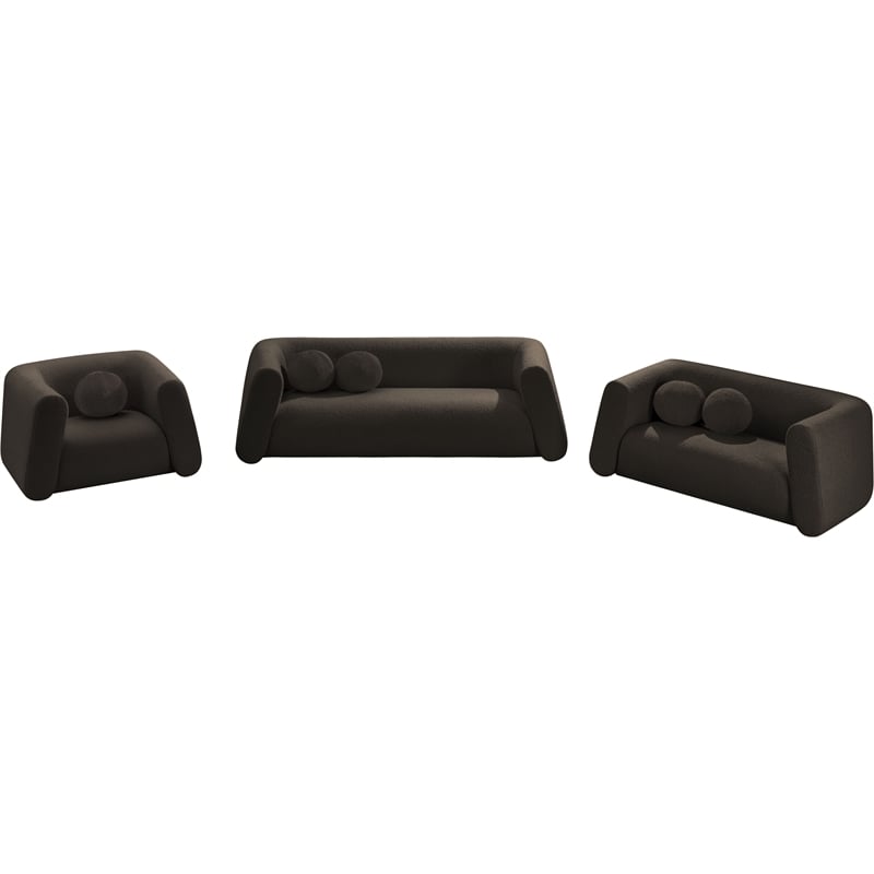 Pemberly Row Contemporary Boucle Fabric Sofa with Ball Pillows in Rich Brown
