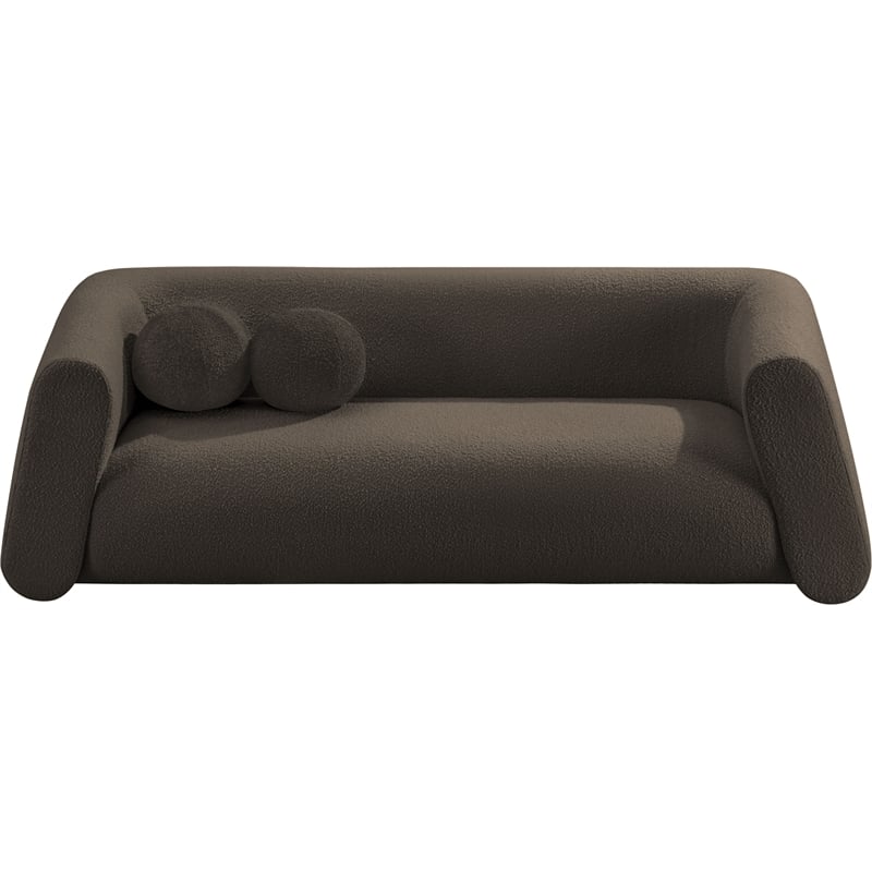 Pemberly Row Contemporary Boucle Fabric Sofa with Ball Pillows in Rich Brown
