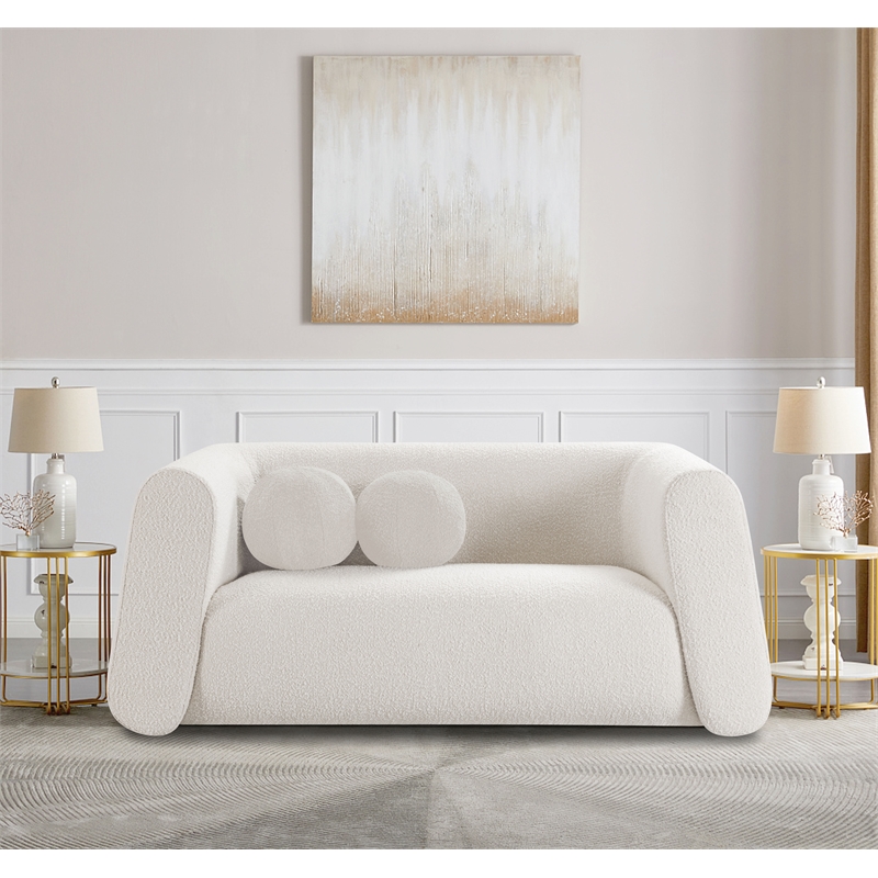 Pemberly Row Contemporary Boucle Fabric Loveseat in Rich Cream