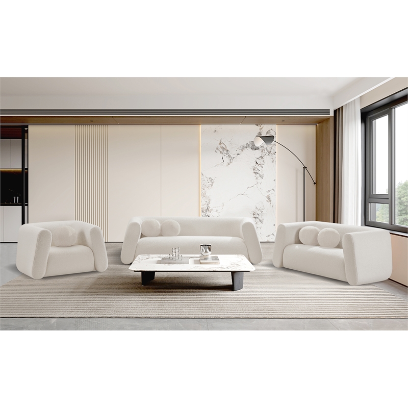 Pemberly Row Contemporary Boucle Fabric Loveseat in Rich Cream