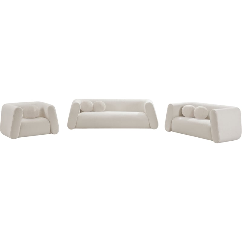 Pemberly Row Contemporary Boucle Fabric Sofa with Ball Pillows in Rich Cream