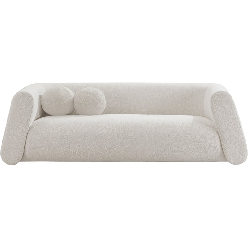 Pemberly Row Contemporary Boucle Fabric Sofa with Ball Pillows in Rich Cream