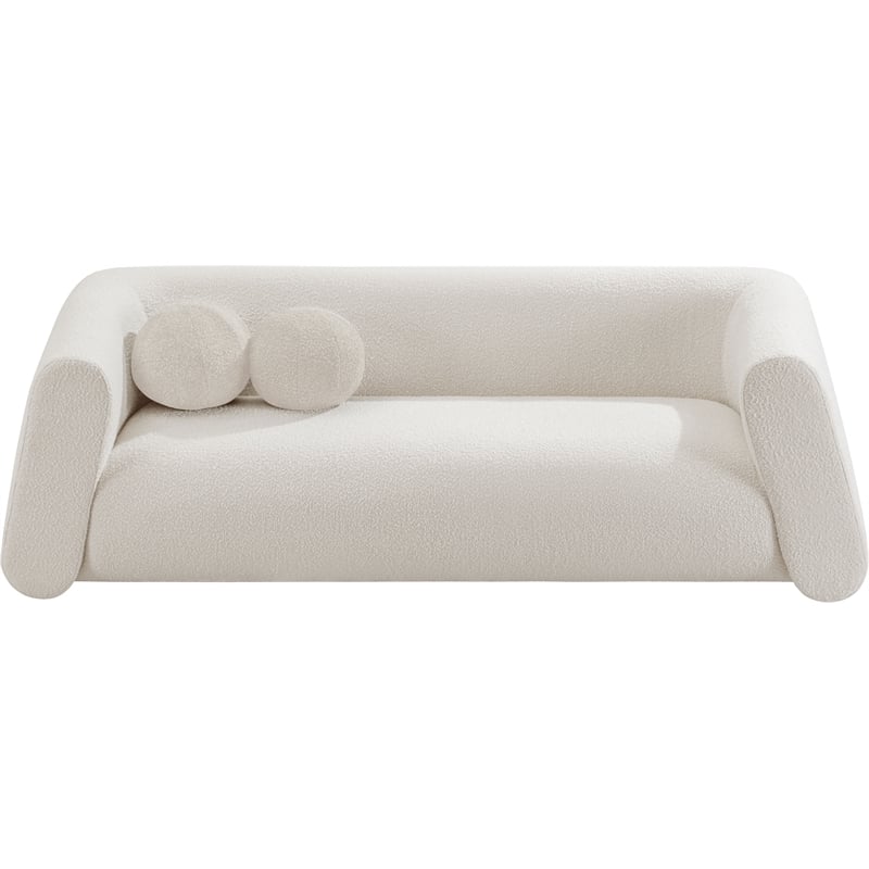 Pemberly Row Contemporary Boucle Fabric Sofa with Ball Pillows in Rich Cream