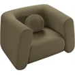 Pemberly Row Contemporary Boucle Fabric Chair with Ball Pillow in Olive Green