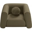 Pemberly Row Contemporary Boucle Fabric Chair with Ball Pillow in Olive Green