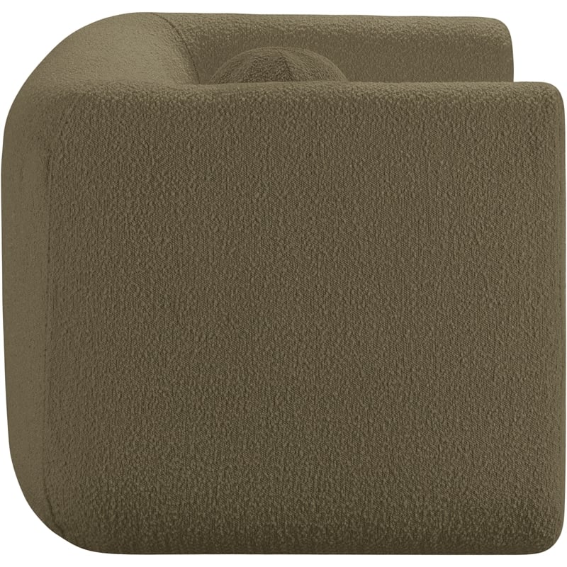 Pemberly Row Contemporary Boucle Fabric Chair with Ball Pillow in Olive Green