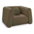 Pemberly Row Contemporary Boucle Fabric Chair with Ball Pillow in Olive Green