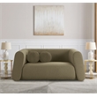Pemberly Row Contemporary Boucle Fabric Loveseat with Ball Pillow in Olive Green