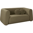 Pemberly Row Contemporary Boucle Fabric Loveseat with Ball Pillow in Olive Green