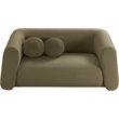 Pemberly Row Contemporary Boucle Fabric Loveseat with Ball Pillow in Olive Green
