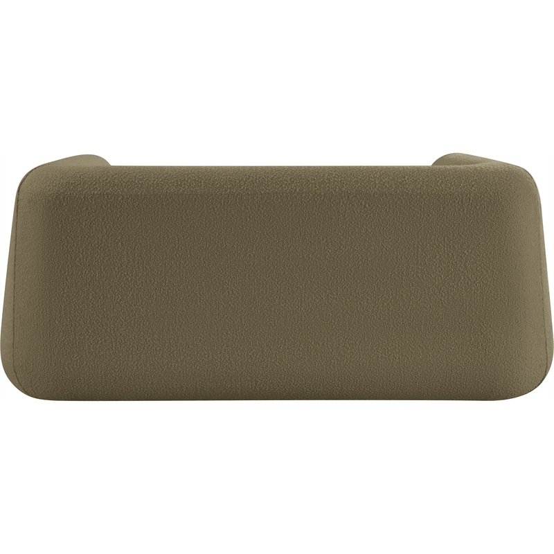 Pemberly Row Contemporary Boucle Fabric Loveseat with Ball Pillow in Olive Green