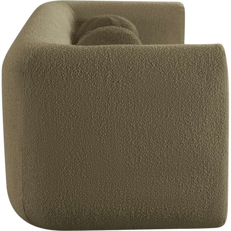 Pemberly Row Contemporary Boucle Fabric Loveseat with Ball Pillow in Olive Green