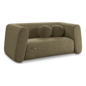 pemberly row contemporary boucle fabric loveseat with ball pillow in olive green
