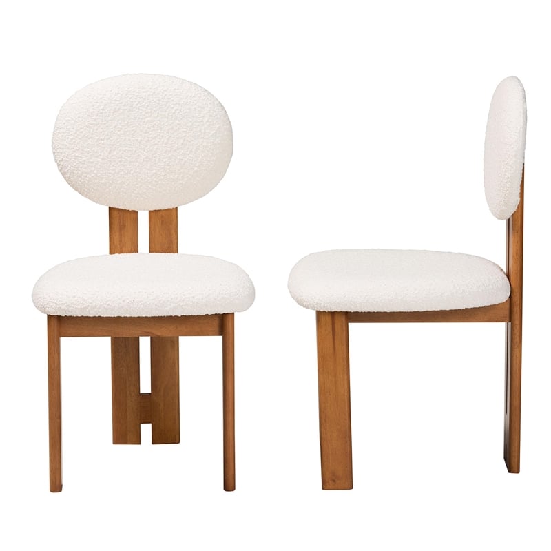 Pemberly Row Cream Fabric and Brown Wood 2-Piece Dining Chair Set