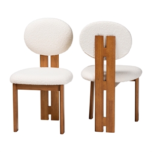 Pemberly Row Cream Fabric and Brown Wood 2-Piece Dining Chair Set