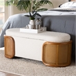 Pemberly Row Cream Boucle Fabric Storage Bench with Woven Rattan