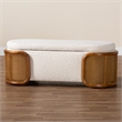 Pemberly Row Cream Boucle Fabric Storage Bench with Woven Rattan