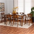 Pemberly Row Walnut Brown Wood and Woven Rattan 7-Piece Dining Set