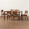 Pemberly Row Walnut Brown Wood and Woven Rattan 7-Piece Dining Set