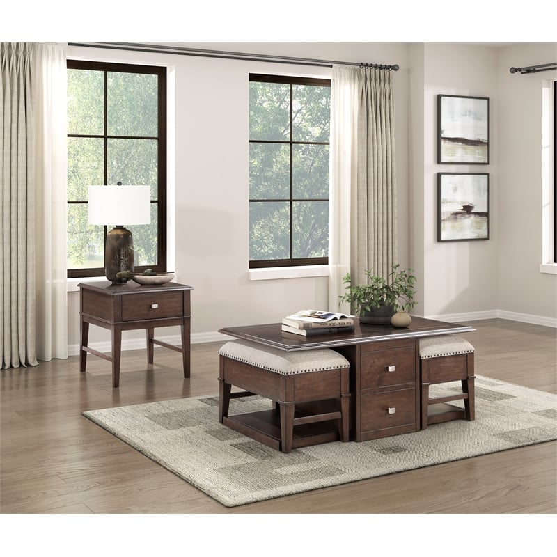 Pemberly Row Modern / Contemporary Wood End Table in Brown Finish
