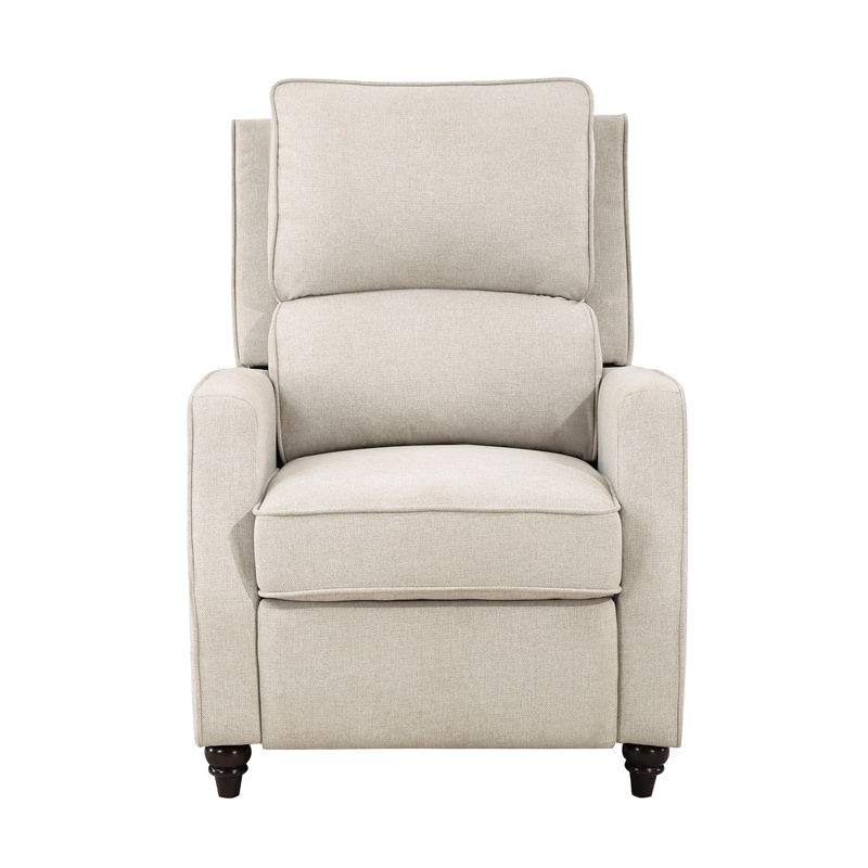 Pemberly Row Contemporary Fabric Push Back Recliner in Beige